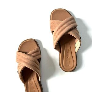 Reef Natural Tan Genuine Leather Criss-Cross Lofty Lux X Slide Sandal